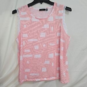 Ella Rafaella Womens XXL Pink and White Geometric Lacy Sleeveless Top